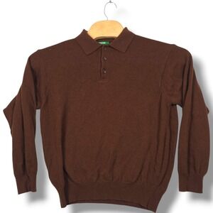 Vintage United Colors of Benetton Wool Polo Sweater Men M Brown Made in Italy